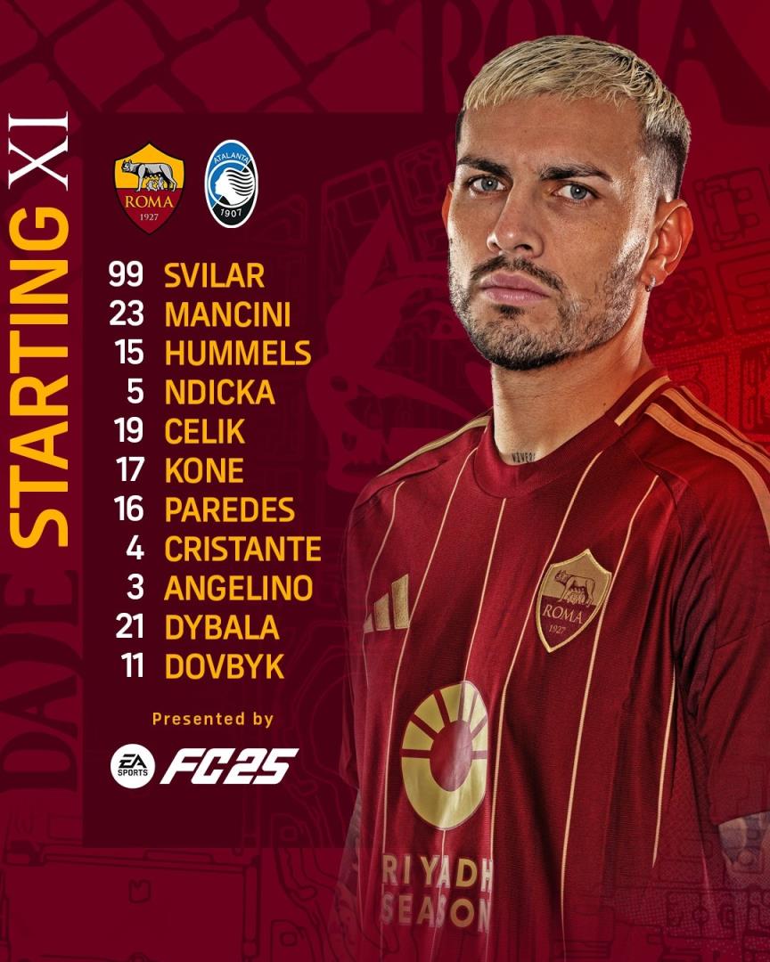 罗马对亚特兰大首发:迪巴拉、帕雷德斯、胡梅尔斯、多夫比克在列