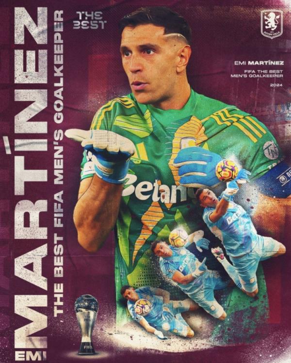 马丁内斯荣获FIFA2024男足最佳门将！维拉：祝贺迪布再次最佳</p>
                        <p class=